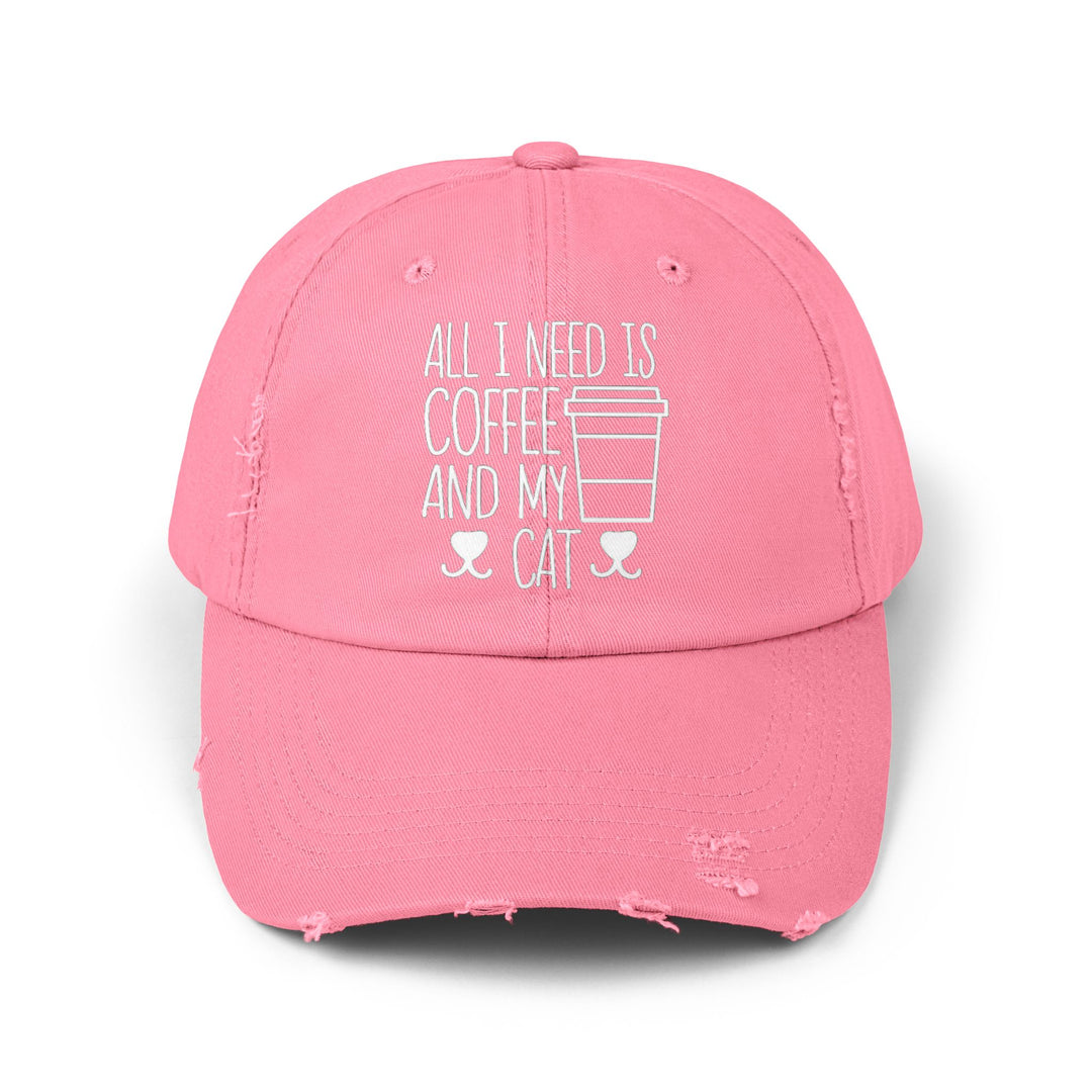 Coffee and My Cat Unisex Distressed Hat
