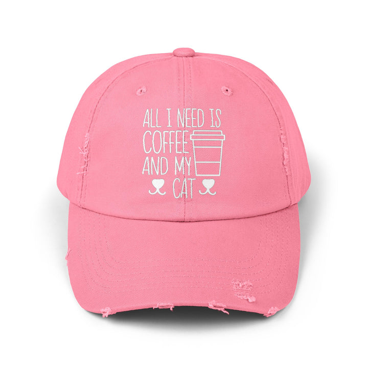 Coffee and My Cat Unisex Distressed Hat