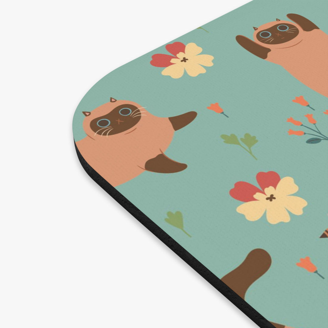 Siamese Cat and Flowers Mouse Pad