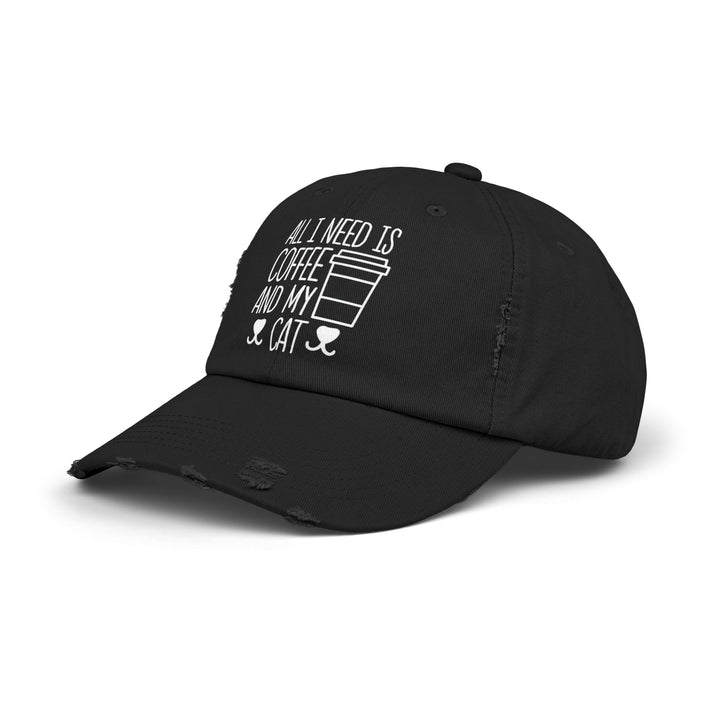 Coffee and My Cat Unisex Distressed Hat