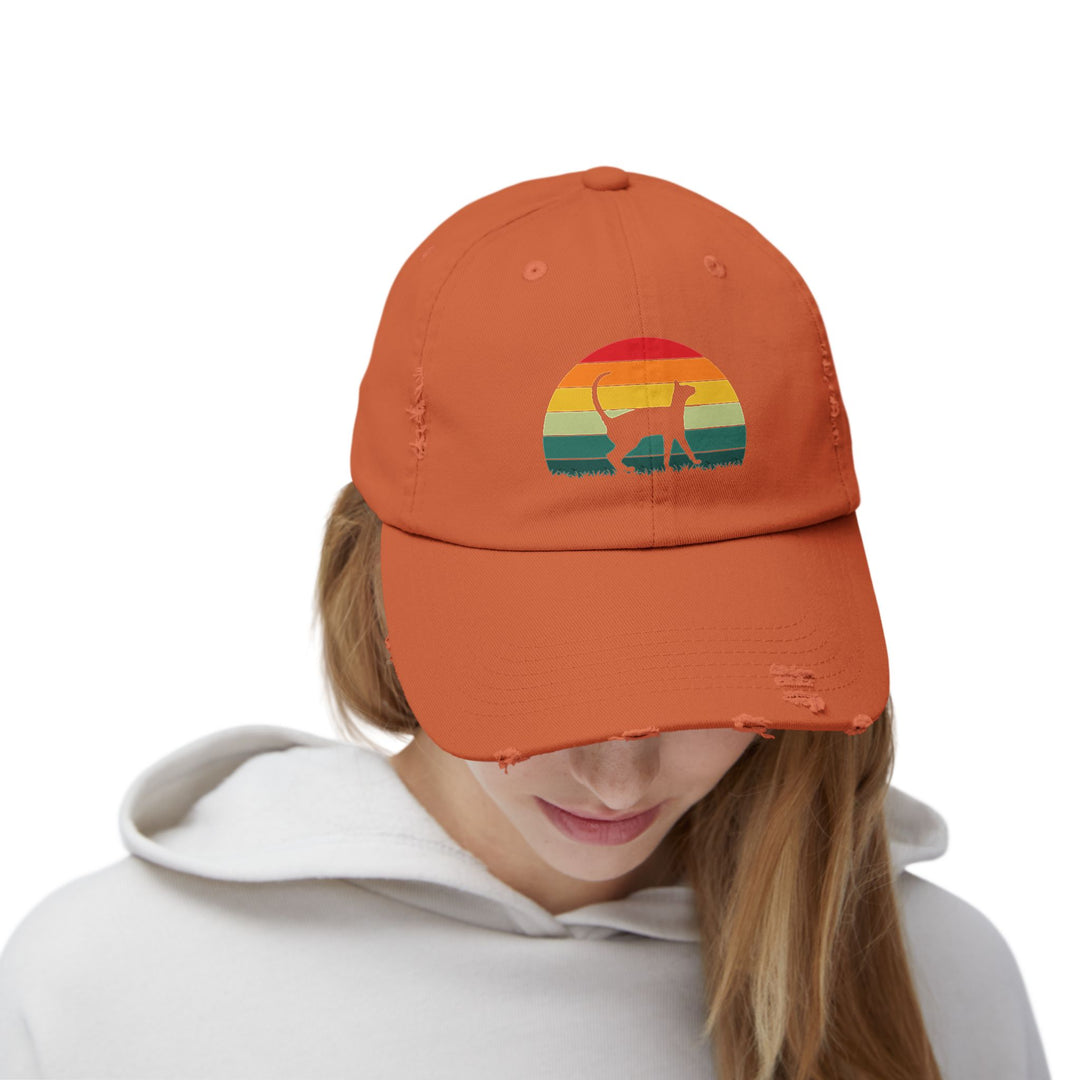 Sunset Cat Unisex Distressed Hat