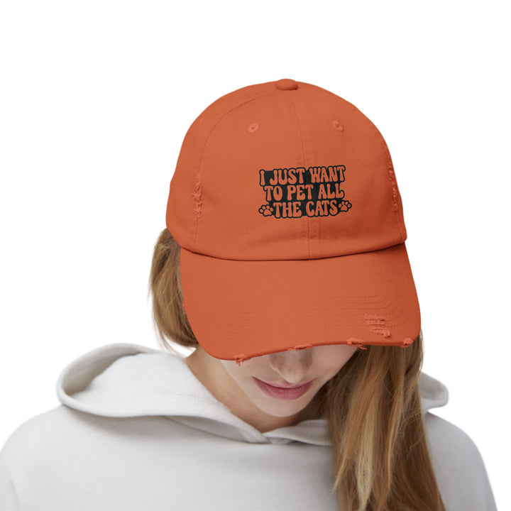 Pet All The Cats Unisex Distressed Hat