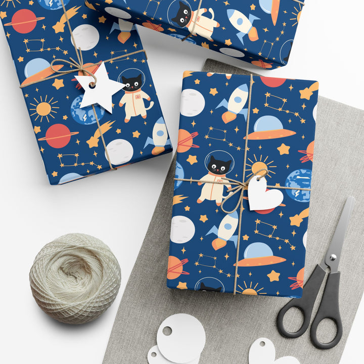 Cats and Planets Gift Wrap