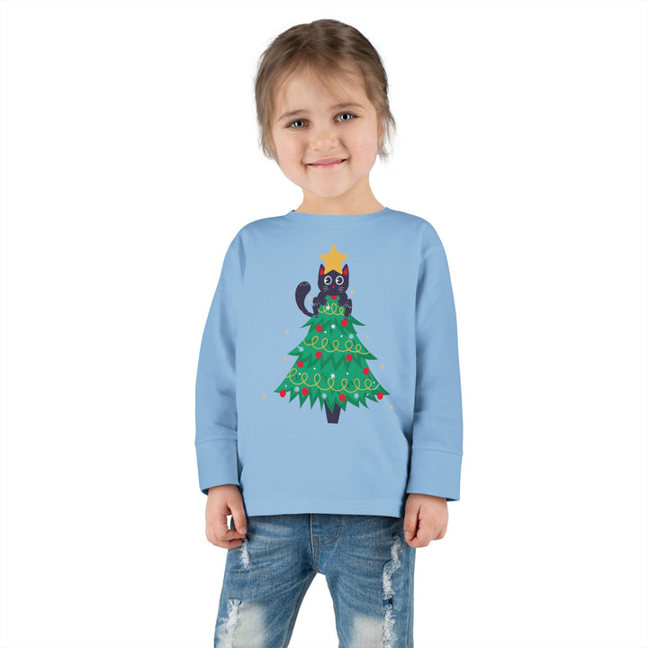 Cat Christmas Tree Toddler Long Sleeve Tee