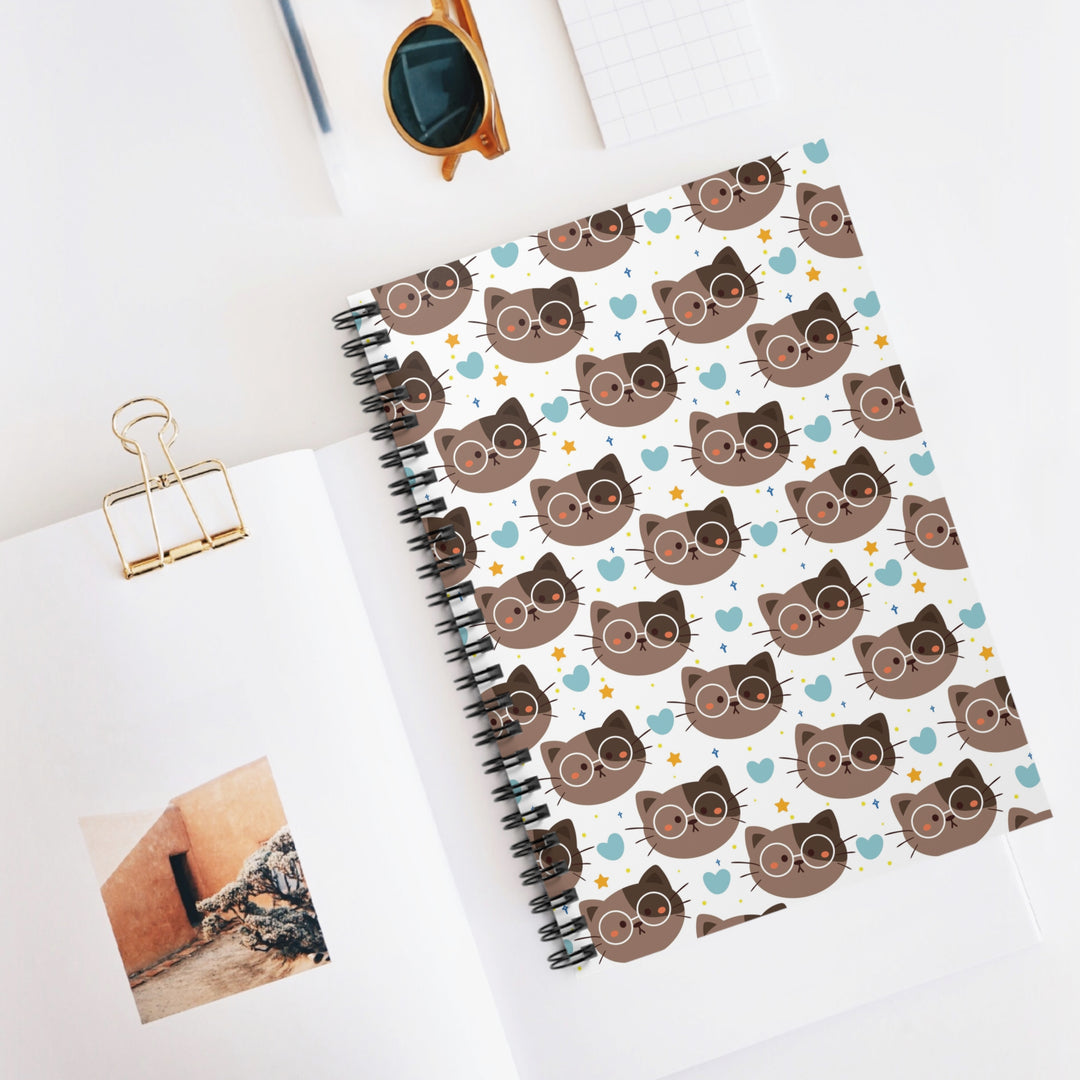 Brown Cat with Glasses Spiral Notebook