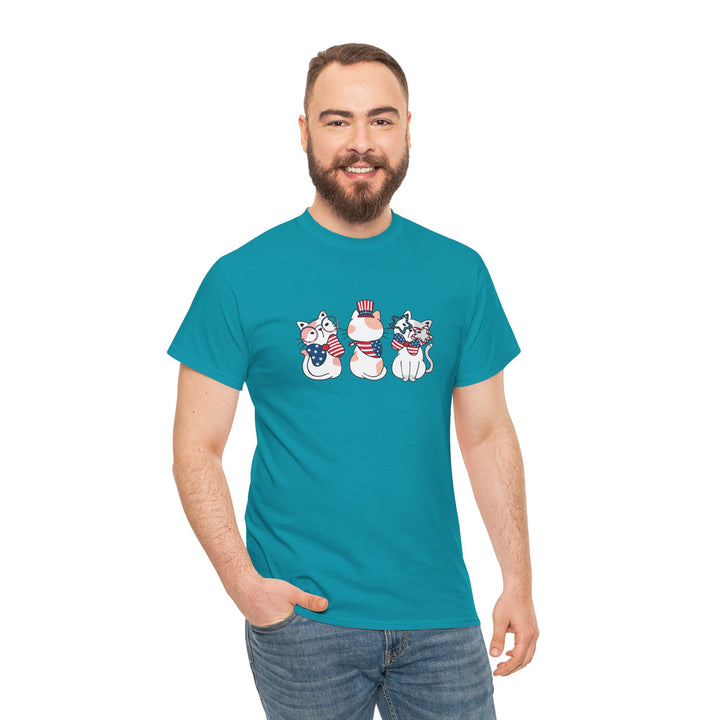Flag Waving Cats Cotton Tee