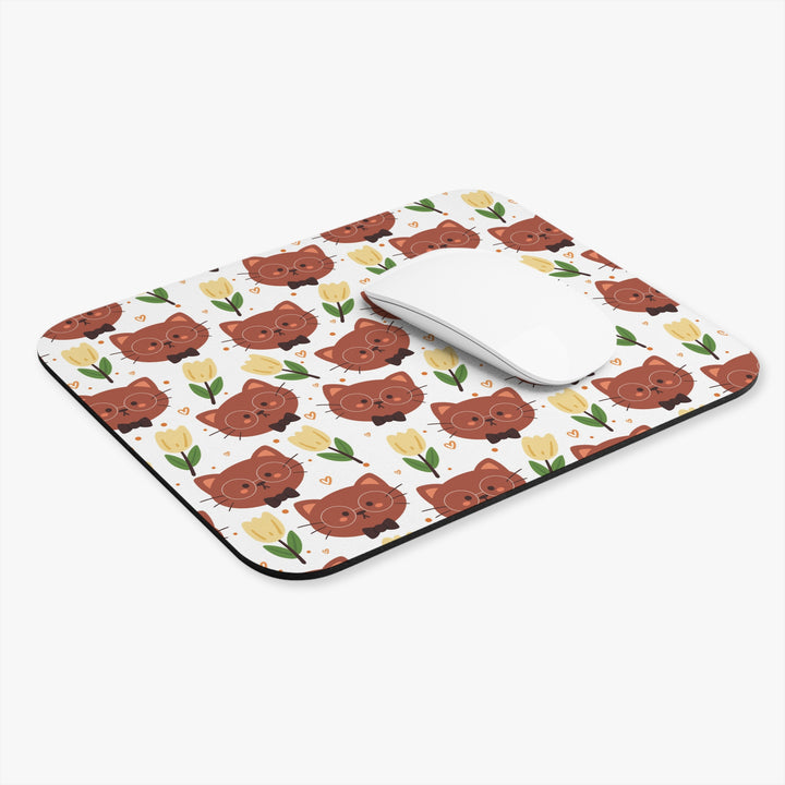Brown Cat and Tulips Mouse Pad
