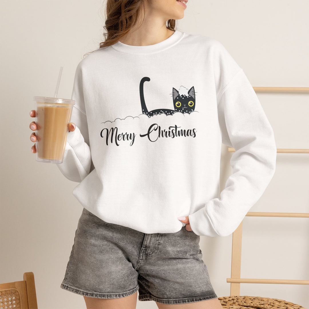 Snowy Christmas Cat Unisex Crewneck Sweatshirt