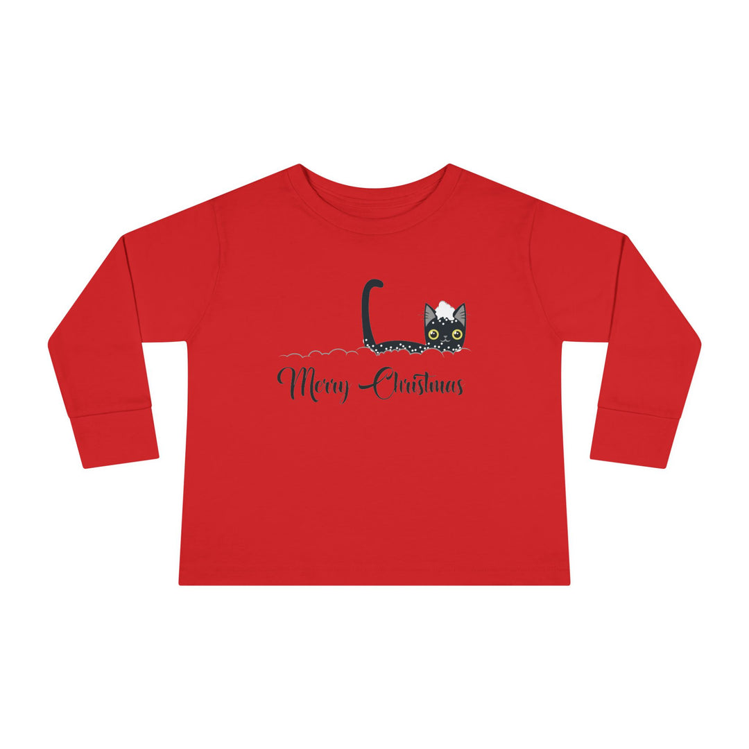 Snowy Christmas Cat Toddler Long Sleeve Tee