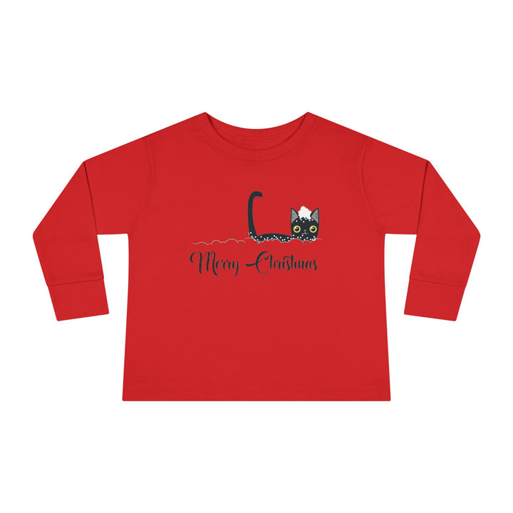 Snowy Christmas Cat Toddler Long Sleeve Tee