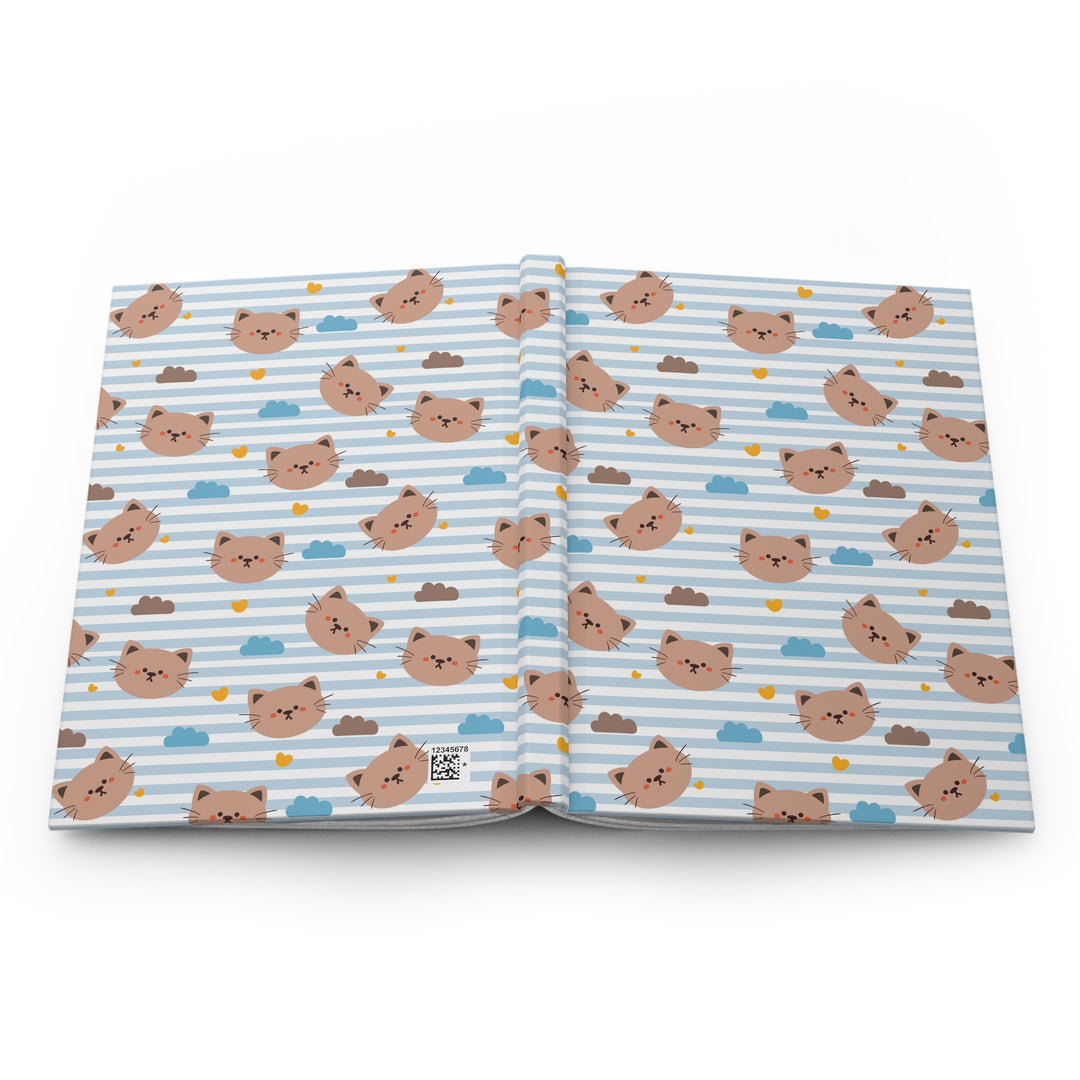 Blue Stripes Cat Hardcover Journal