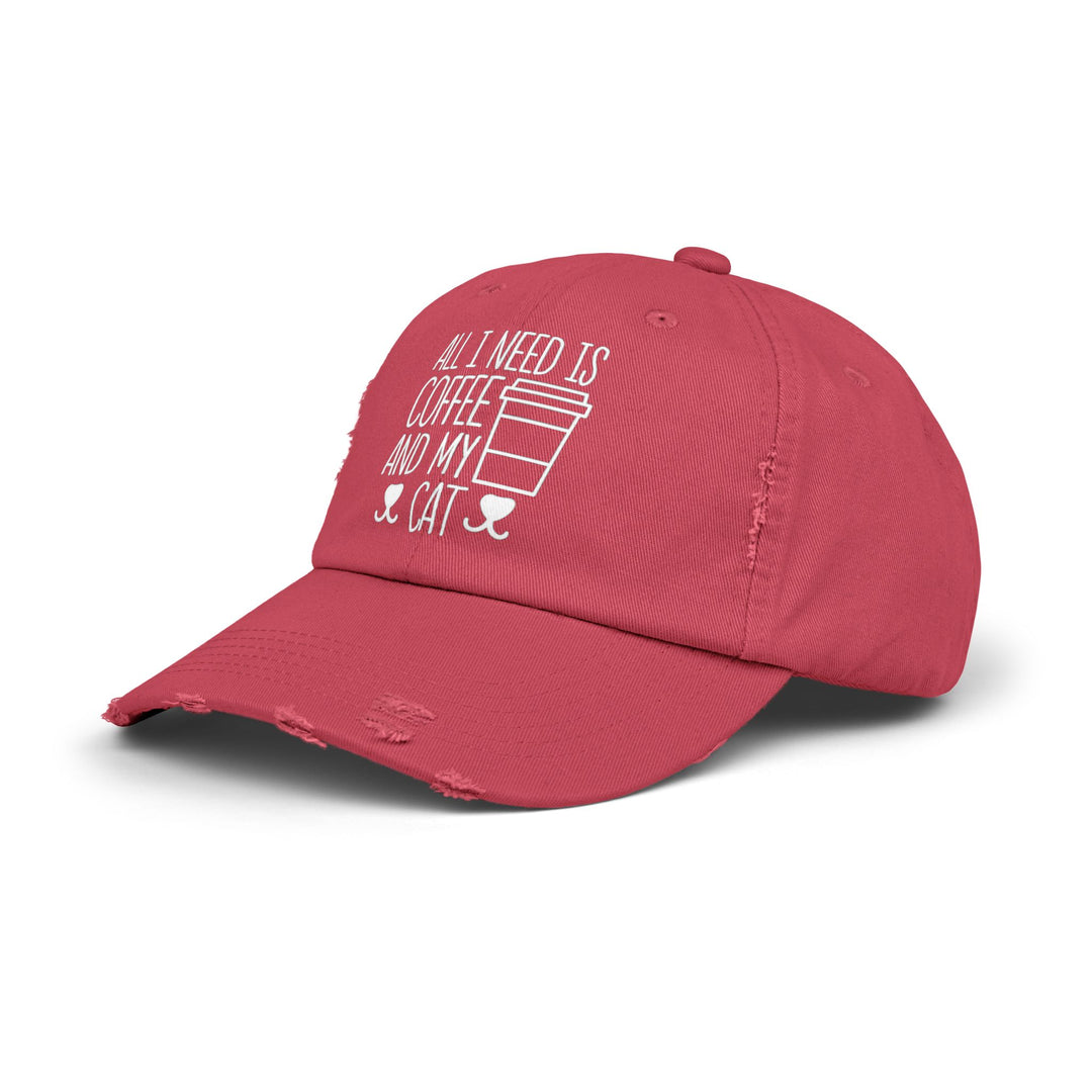 Coffee and My Cat Unisex Distressed Hat
