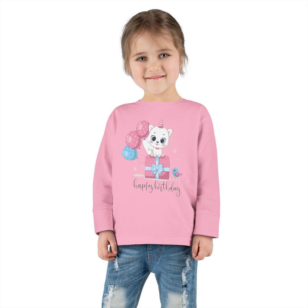 Happy Birthday Kitty Toddler Long Sleeve Tee