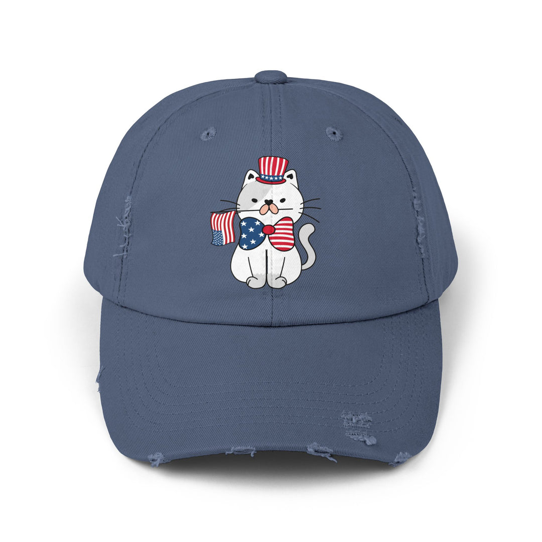 Patriotic Cat Unisex Distressed Hat