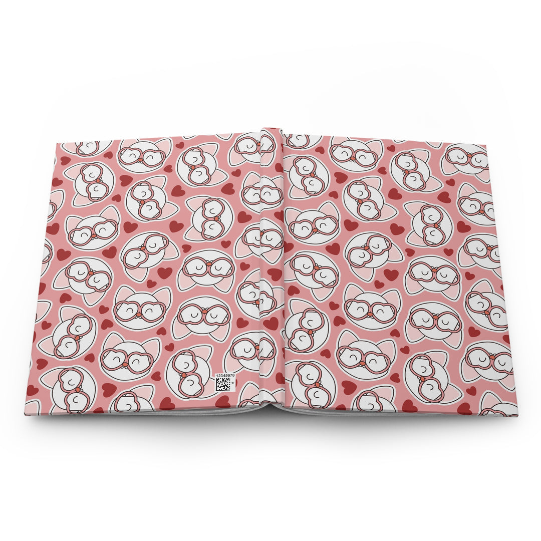 Cat in Heart Glasses Hardcover Journal