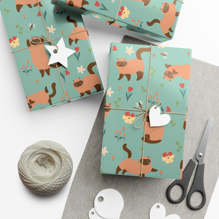 Siamese Cat and Flowers Gift Wrap
