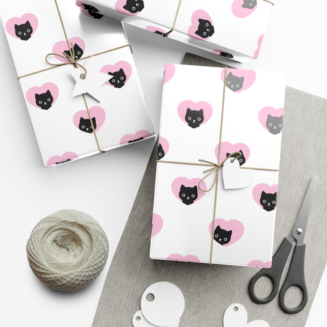 Black Cats and Pink Hearts Gift Wrap