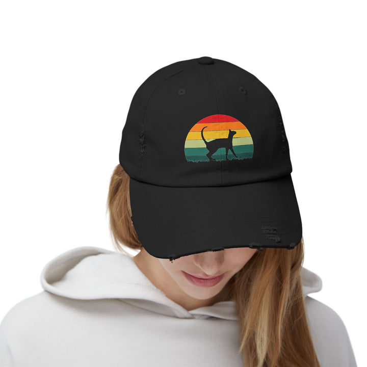 Sunset Cat Unisex Distressed Hat