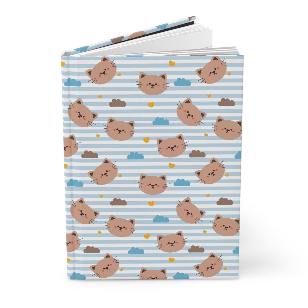 Blue Stripes Cat Hardcover Journal