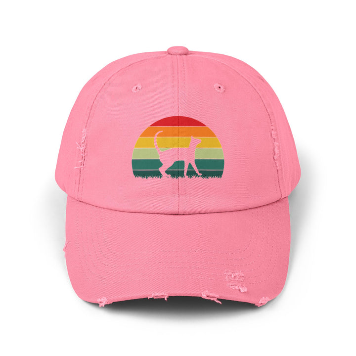 Sunset Cat Unisex Distressed Hat