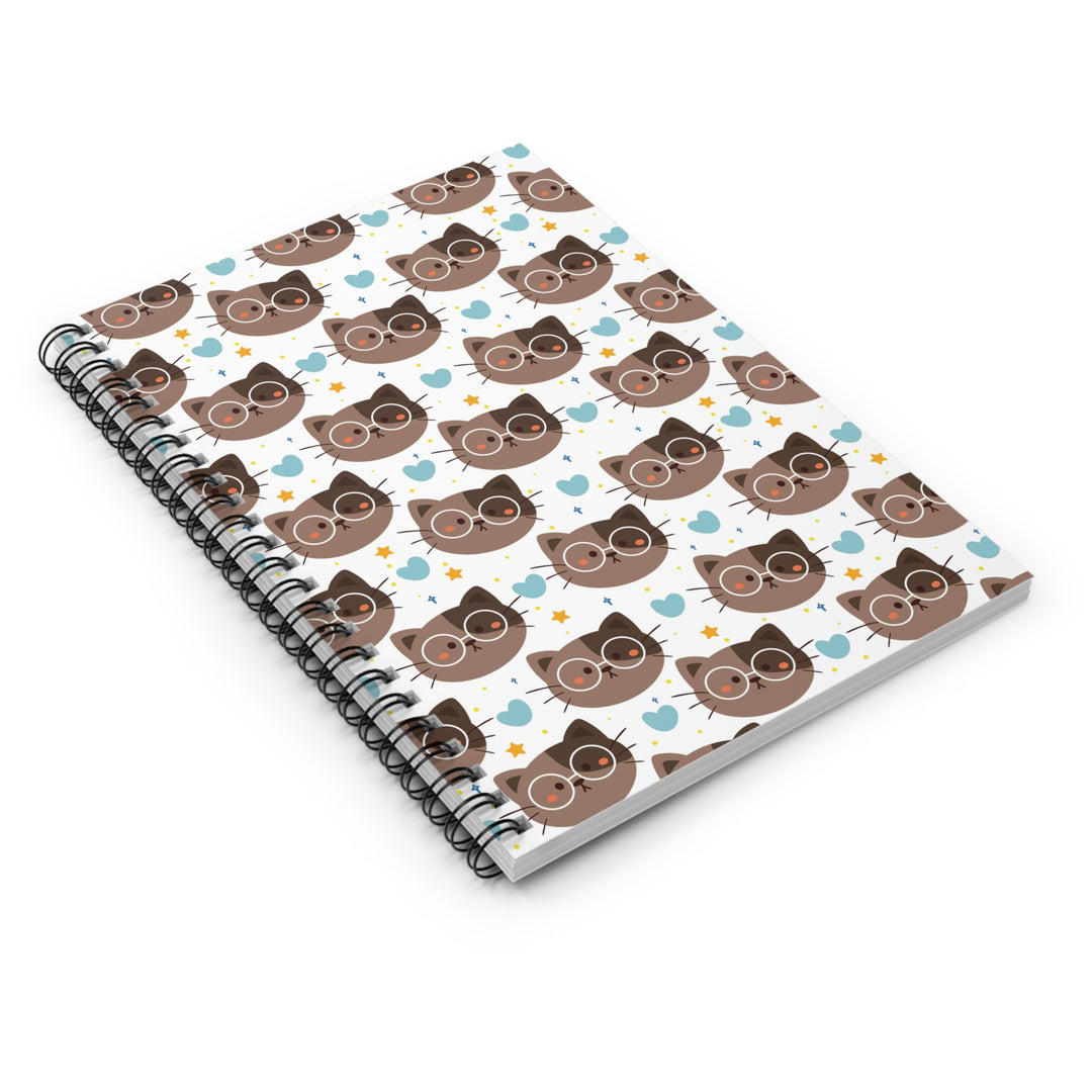 Brown Cat with Glasses Spiral Notebook