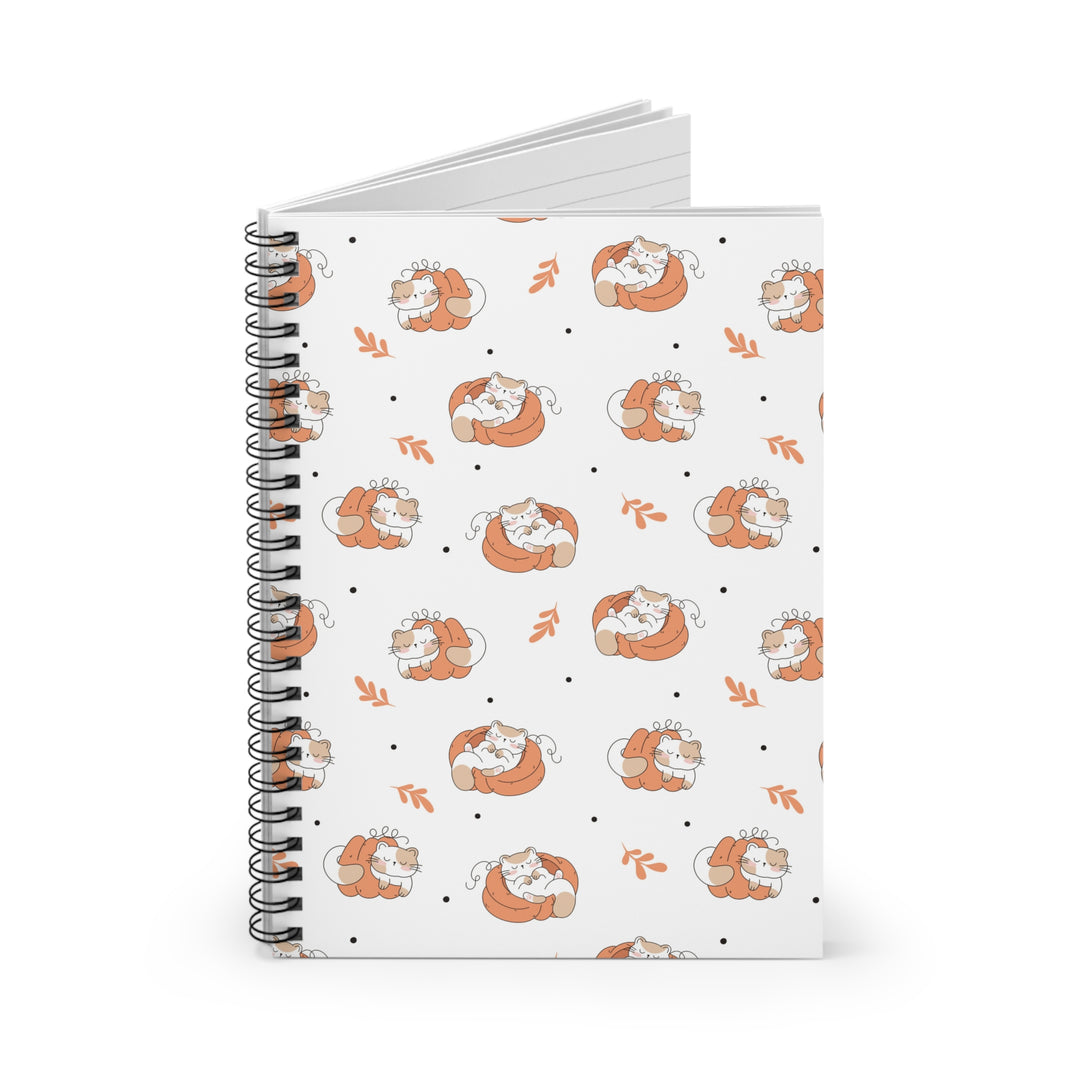 Sleepy Pumpkin Cat Spiral Notebook