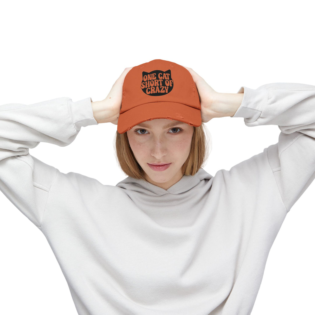 One Cat Short of Crazy Unisex Distressed Hat