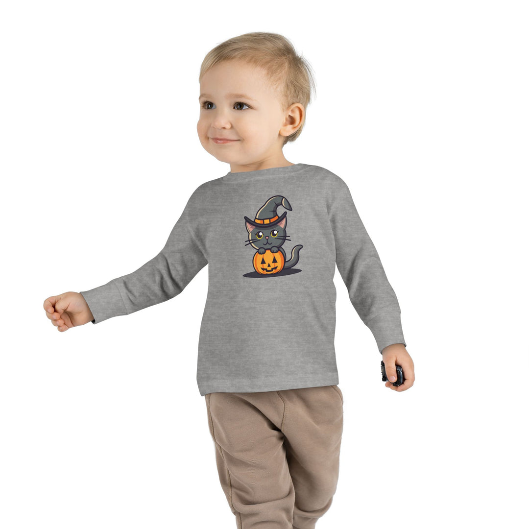 Black Halloween Cat Toddler Long Sleeve Tee