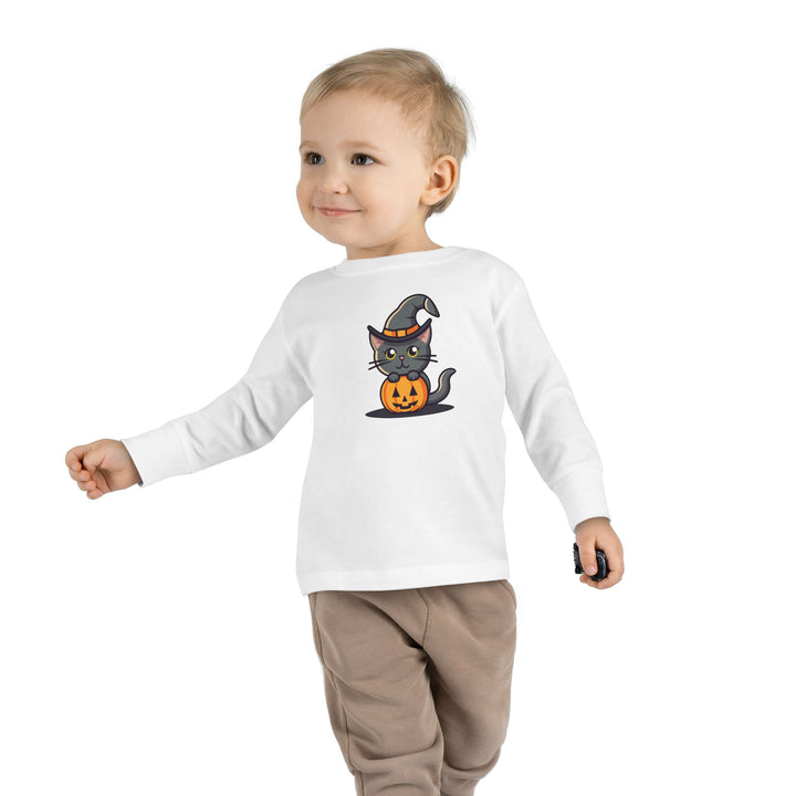 Black Halloween Cat Toddler Long Sleeve Tee