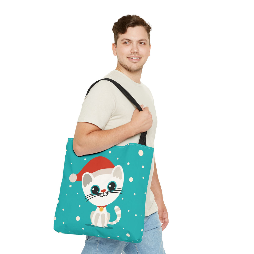 Teal Santa Cat Tote Bag