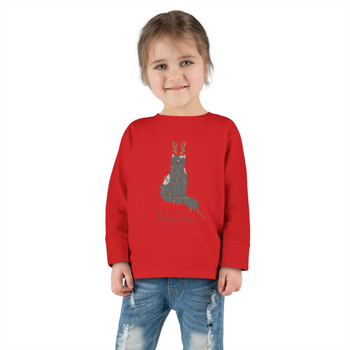 Bright Christmas Cat Toddler Long Sleeve Tee