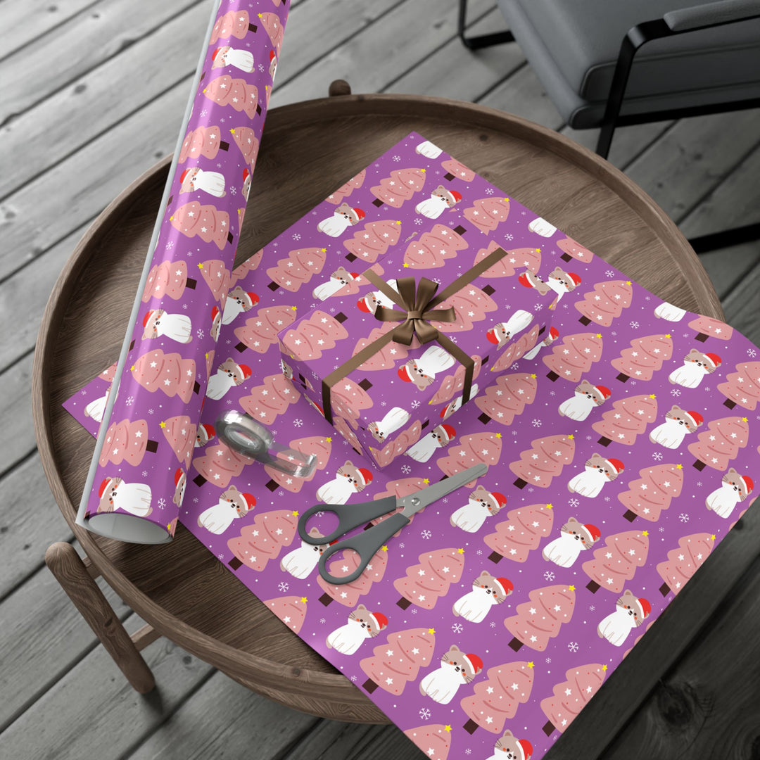 Pink Christmas Tree Cat Gift Wrap