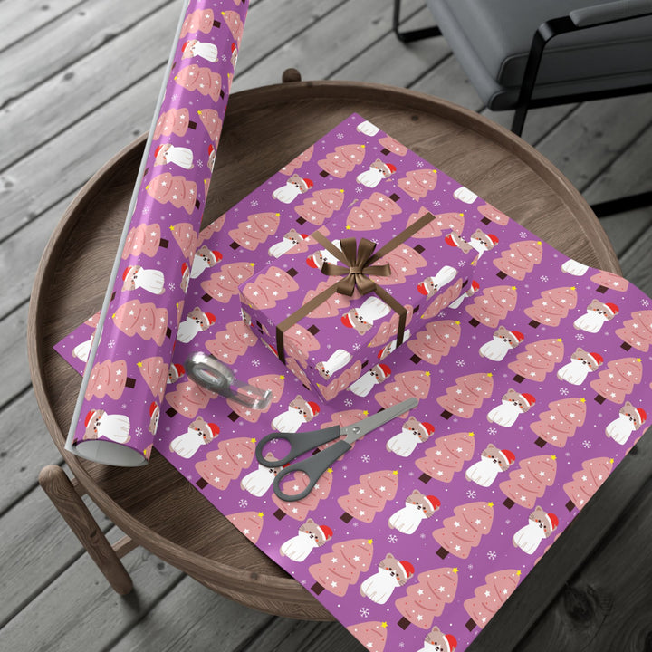 Pink Christmas Tree Cat Gift Wrap
