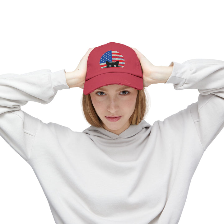 Star Spangled Kitty Unisex Distressed Hat