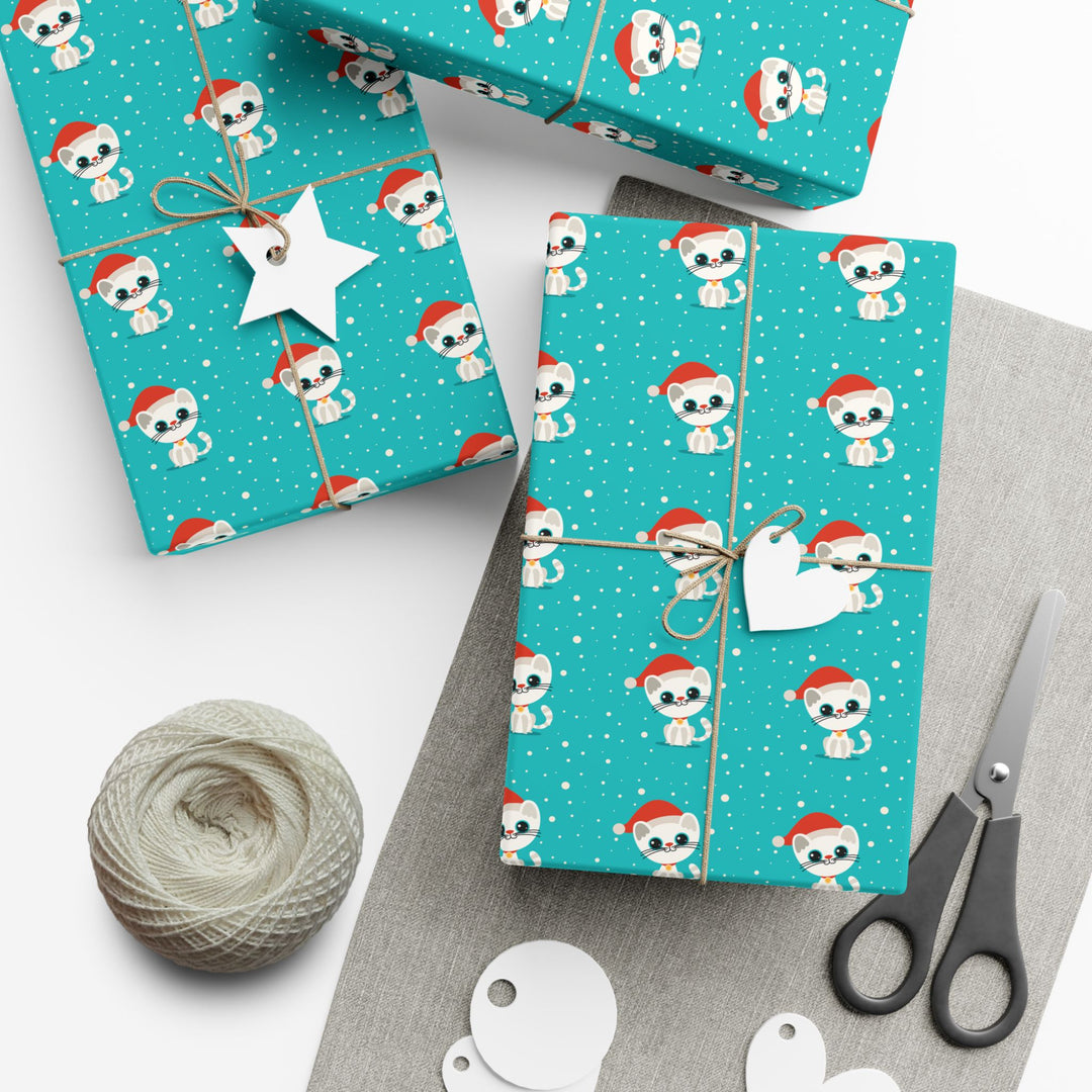 Teal Santa Cat Gift Wrap