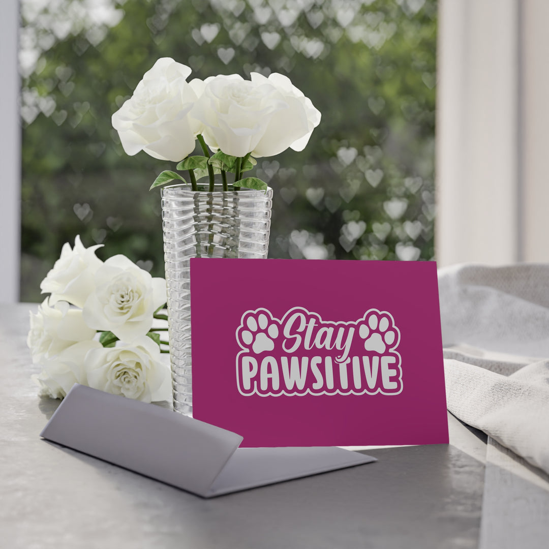 Stay Pawsitive Greeting Card- Pink