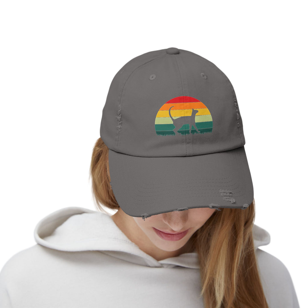 Sunset Cat Unisex Distressed Hat