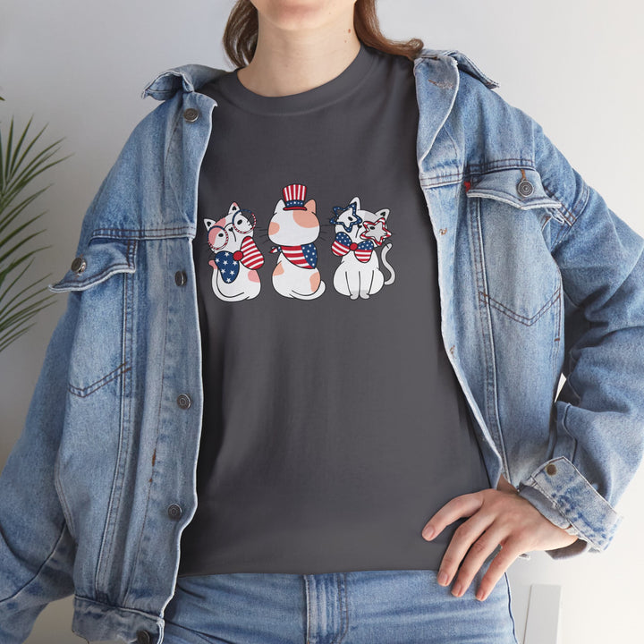 Flag Waving Cats Cotton Tee