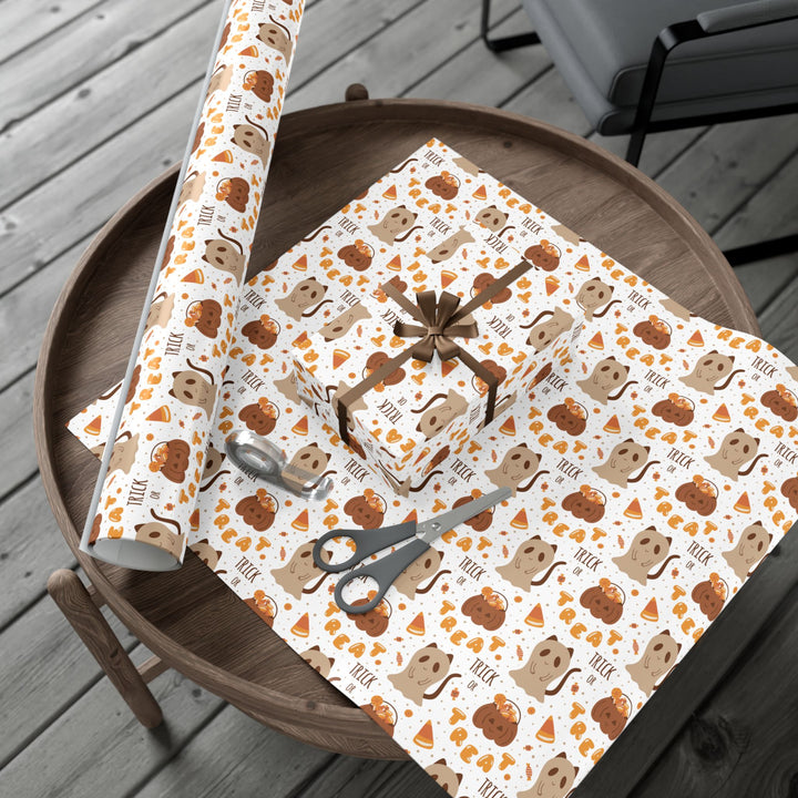 Candy Corn Ghost Cat Gift Wrap