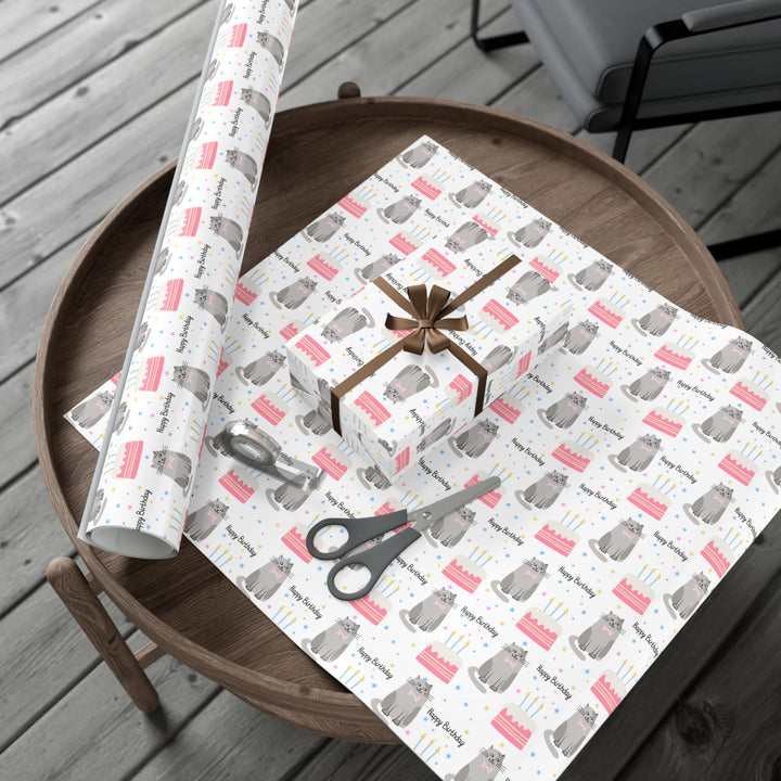 Happy Birthday Gray Cat Gift Wrap