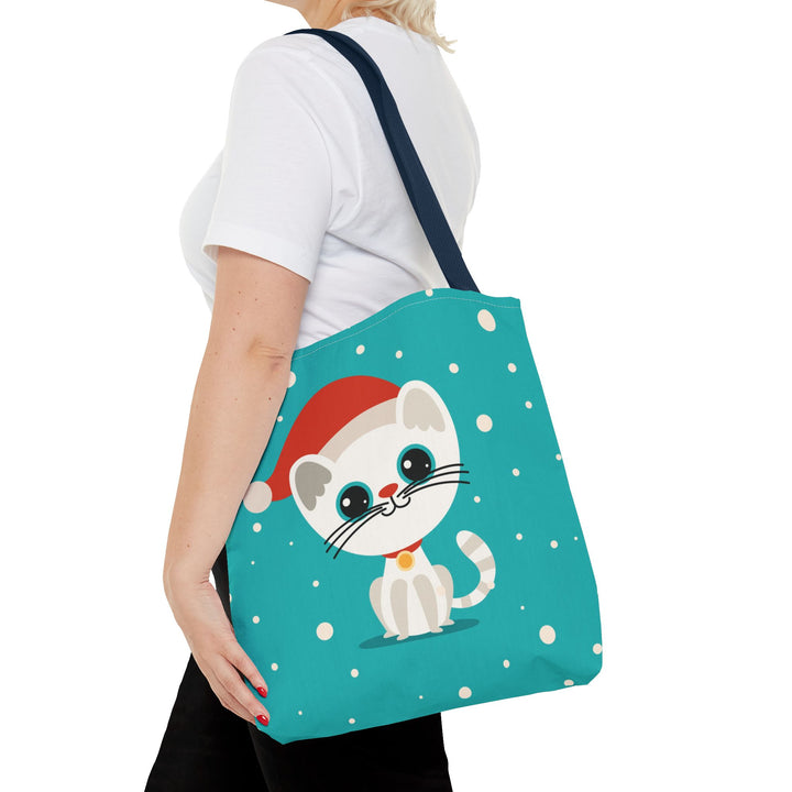 Teal Santa Cat Tote Bag