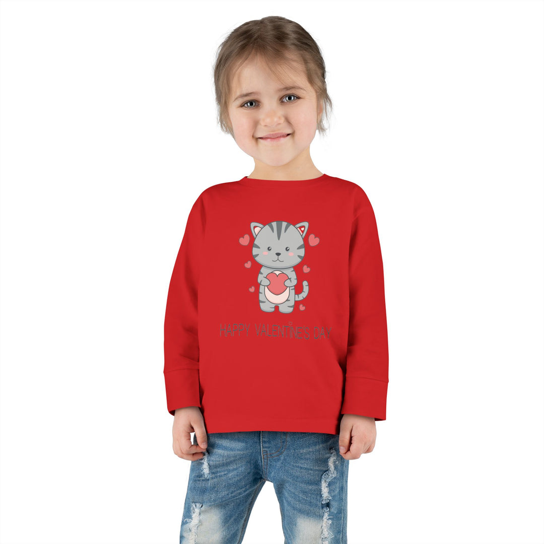 Valentine Cat Toddler Long Sleeve Tee