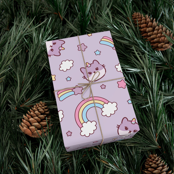 Purple Cats and Rainbows Gift Wrap