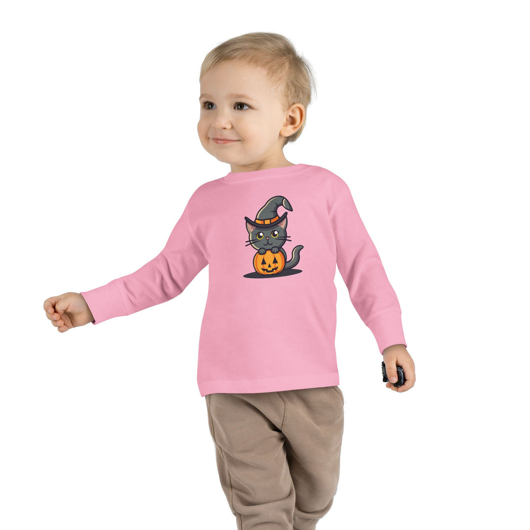 Black Halloween Cat Toddler Long Sleeve Tee