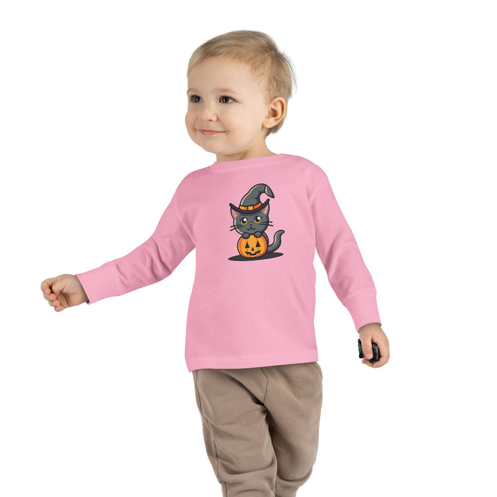 Black Halloween Cat Toddler Long Sleeve Tee