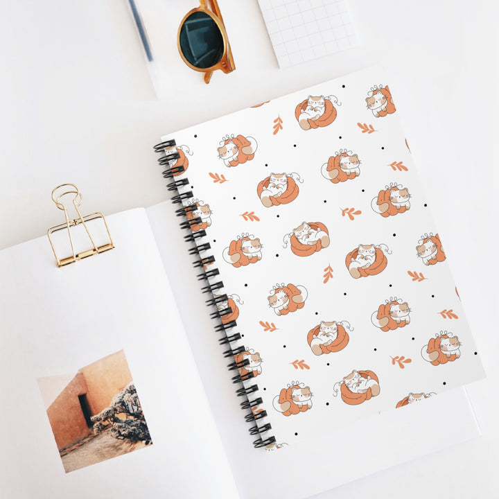 Sleepy Pumpkin Cat Spiral Notebook