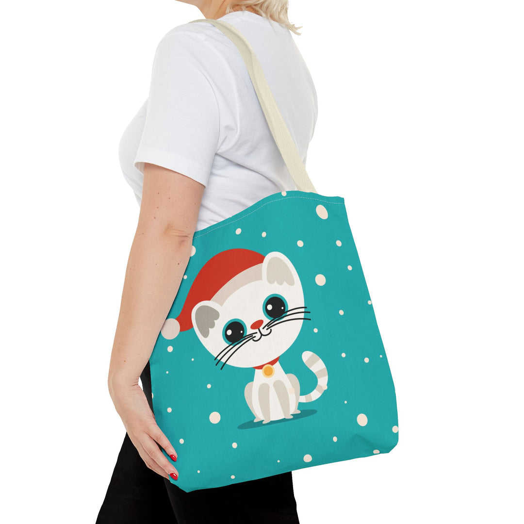 Teal Santa Cat Tote Bag