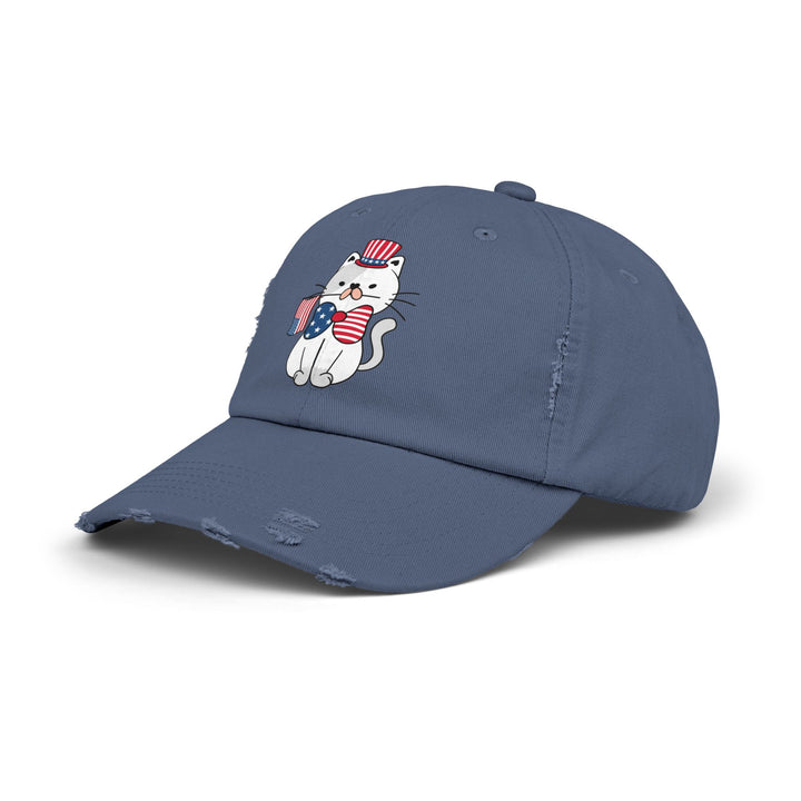 Patriotic Cat Unisex Distressed Hat