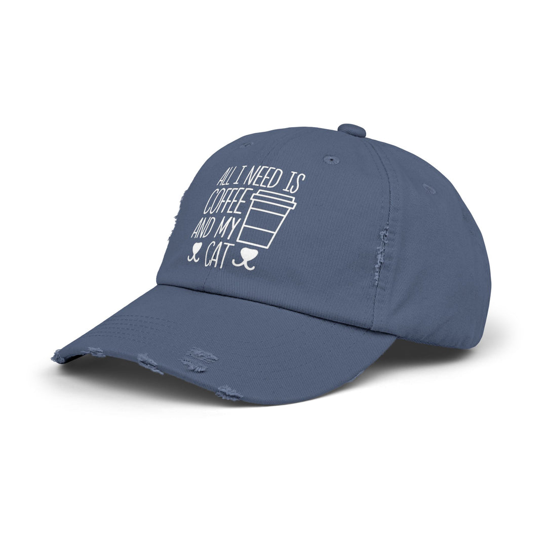 Coffee and My Cat Unisex Distressed Hat