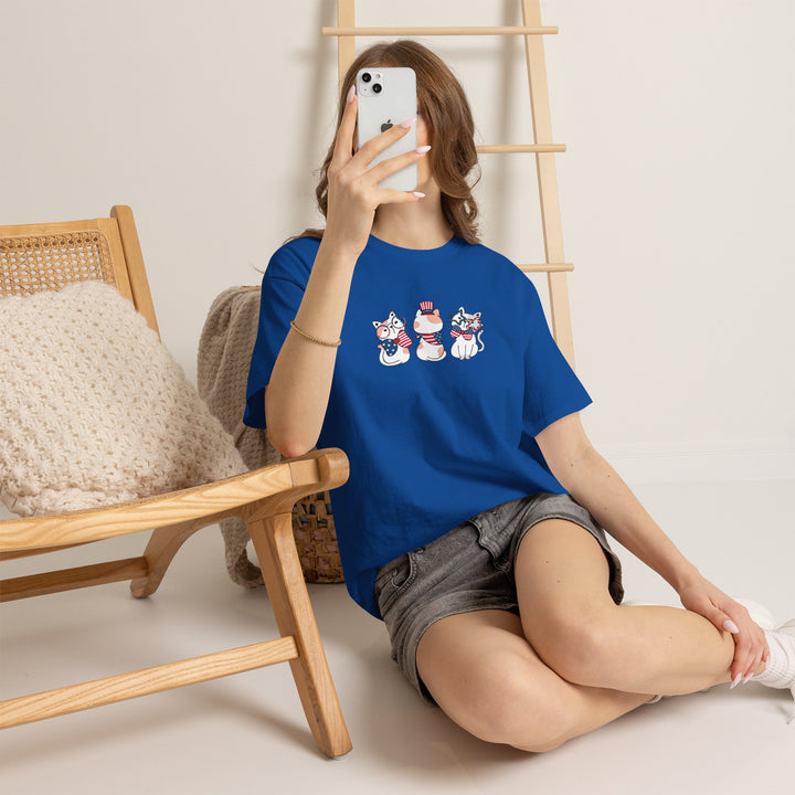 Flag Waving Cats Cotton Tee